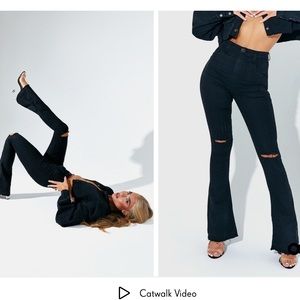 PrettyLittleThing Black Knee Rip Black Flare Jeans